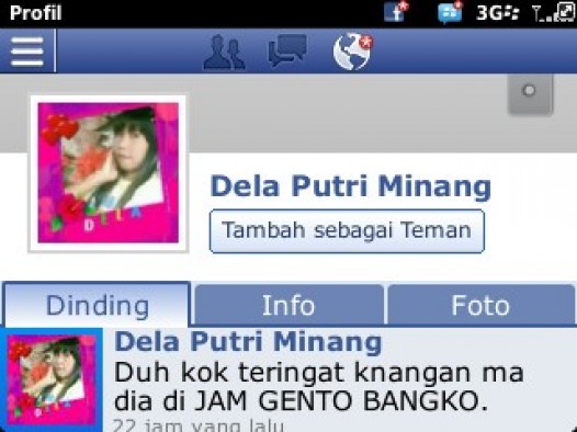 Akun Facebook Dela Putri Minang yang sudah terhapus