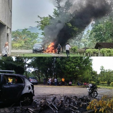 1 mobil dan 4 motor terbakar di Parkiran Fakultas Farmasi Unand (foto gentaandalas)