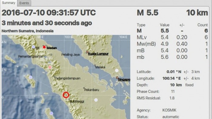 Gempa Rao Pasaman Minggu (10/7/2016)