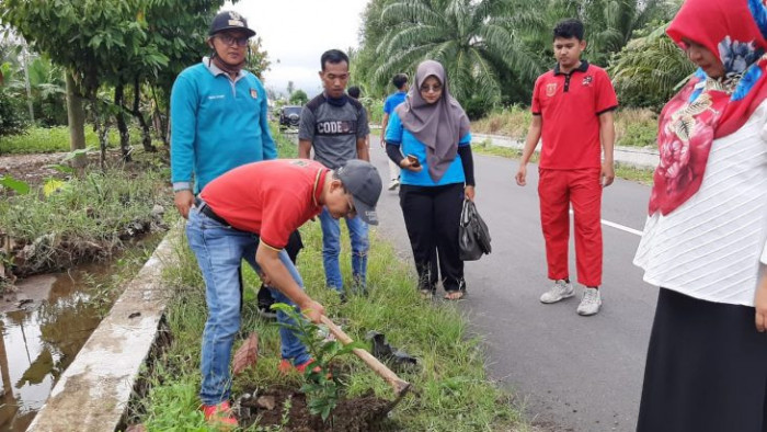 Pemerintah Kecamatan Lubuk Basung bersama Pemerintah Nagari Lubuk Basung, dan warga, melakukan penanaman 350 batang bibit mahoni dan sirsak, di pinggir jalan Simpang Ampek menuju Balai Akaik Ahad, Rabu (8/7/2020).