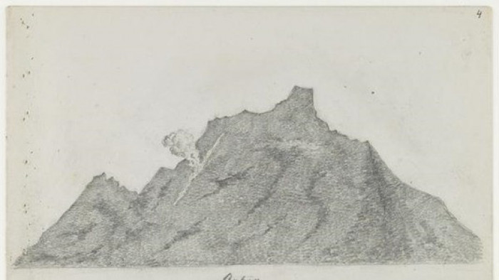 Gunung Talamau Tahun 1876. Sumber KITLV no 36A248. lukisan karya Krainz, C.F.S. dibuat tahun 1876 dengan judul lukisan “De Berg Ophir” yang berarti Gunung Ophir