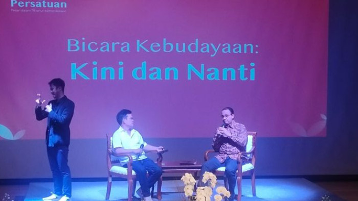 Anies dalam acara Merajut Persatuan, Anies Baswedan Bicara Kebudayaan: Tentang Kini dan Nanti, di Teater Wahyu Sihombing, Taman Ismail Marzuki (TIM), Jakarta, Kamis 24 Agustus 2023.