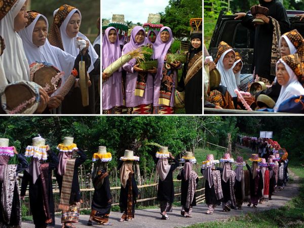 Dalam ritus Arak Sadakah Padi di Nagari Padang Laweh, Sijunjung, masyarakat membawa hasil panen ke masjid sebagai wujud rasa syukur. Padi yang disedekahkan diperuntukkan bagi kegiatan keagamaan dan sosial di nagari. (Foto: EU)