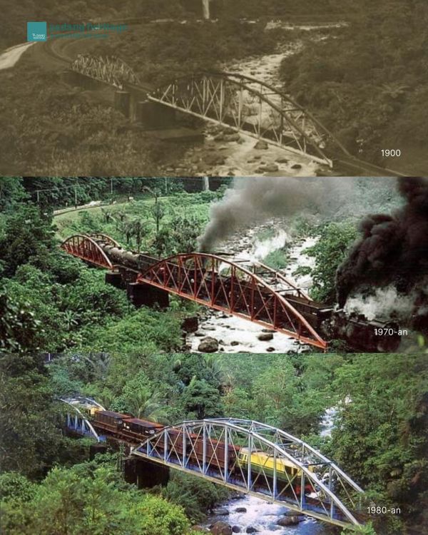 Jembatan  kereta api dari Stasiun Padang Panjang - Stasiun Kayu Tanam dari masa ke masa foto IG Padang Heritage 