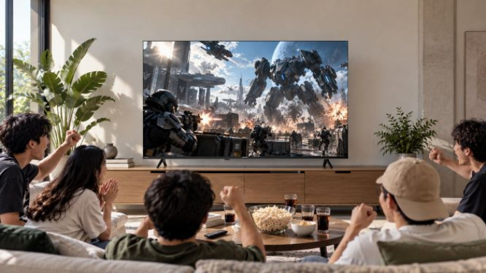 Sharp 4K QLED TV JL5500I membuat momen berkumpul bersama teman terasa semakin seru dan menyenangkan.